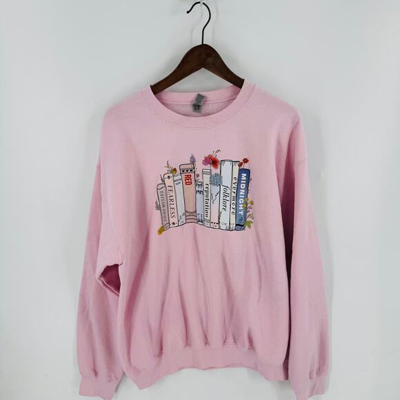 Taylor Swift Book Spine Album Graphic Sweatshirt Pink Gildan Heavy Blend L - Picture 5 of 5